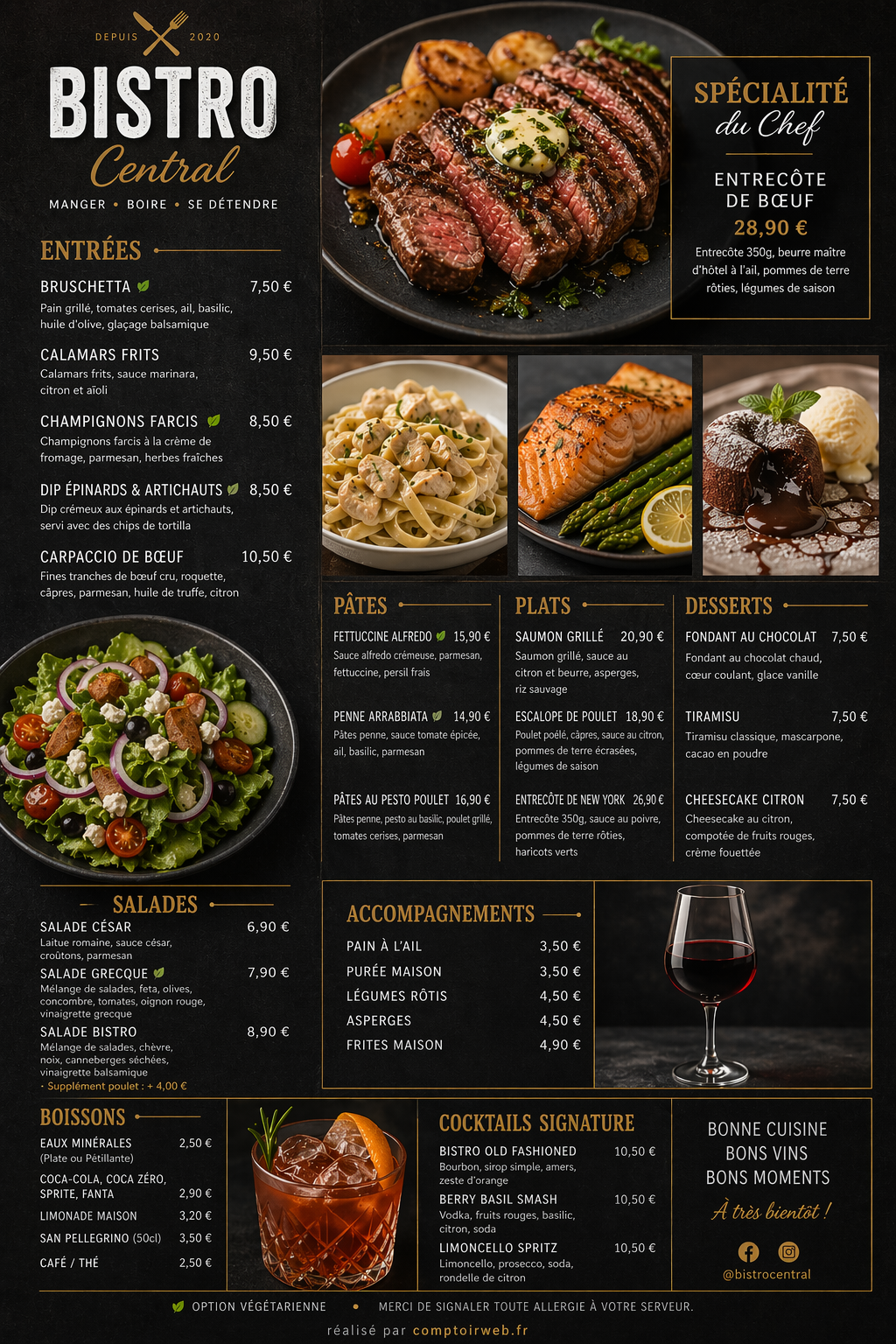 Menu Bistro Central — Comptoir Web